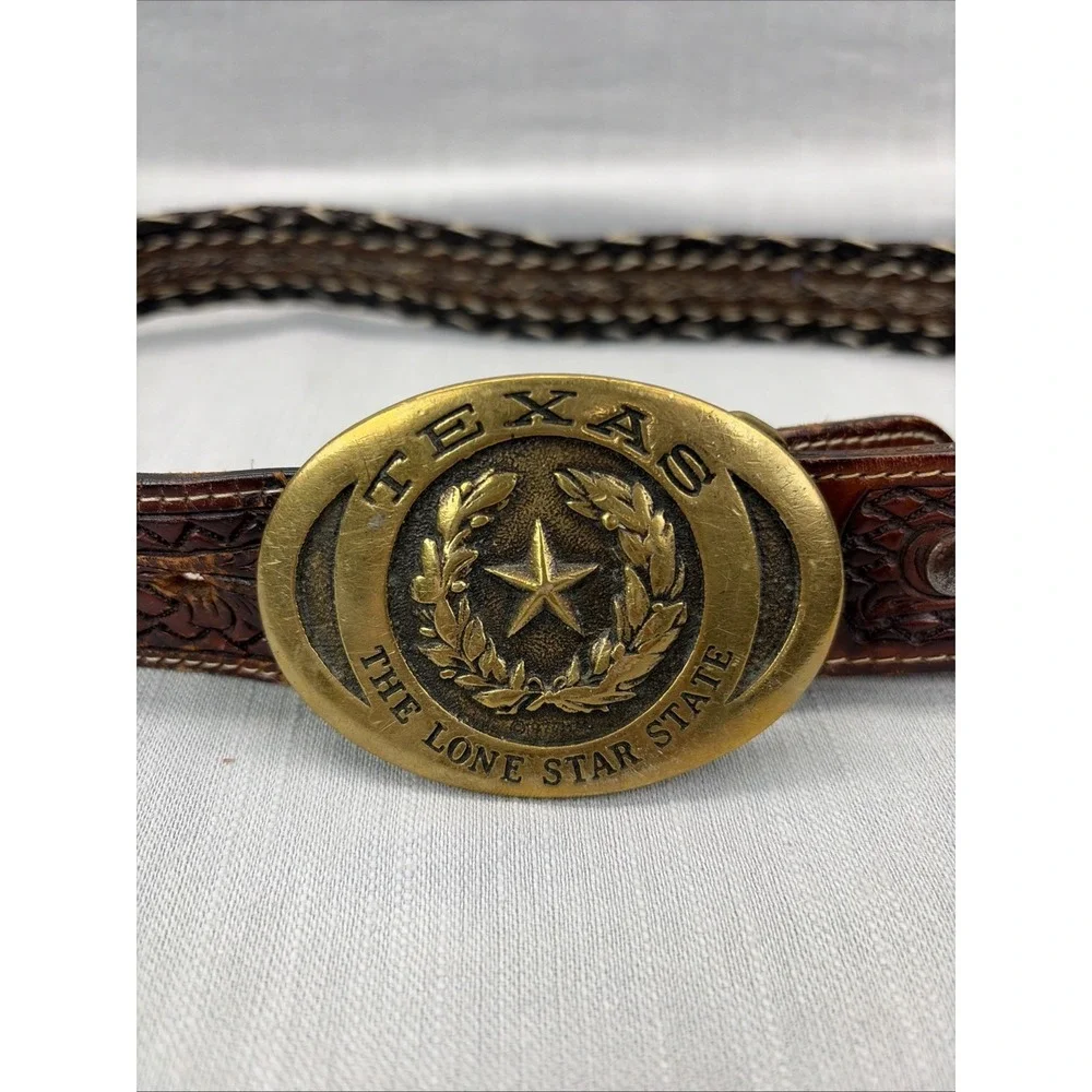 Vintage Hand Braided Horsehair Belt Texas Lone Star Brass Buckle Size 34